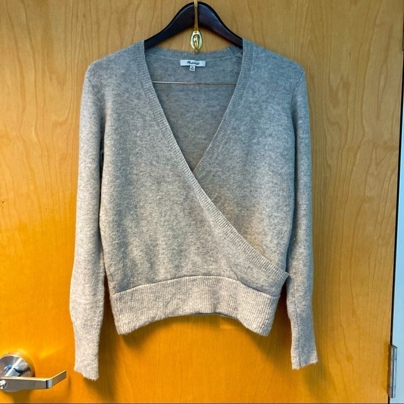 MADEWELL Sz XS Faux Wrap Alpaca Nylon Blend Light Grey Super Soft Sweater - Picture 1 of 5